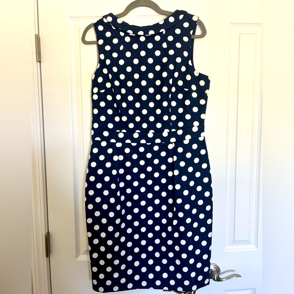 Boden Martha dress, navy polka dot